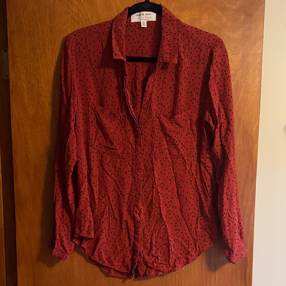 Anthropologie’s Cloth & Stone: Red and Black dot Button-Down Shirt